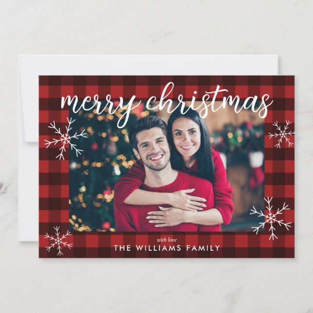 Cartes Pour Fêtes Annuelles Buffle rouge moderne plaid Joyeux Noël photo (Devant)