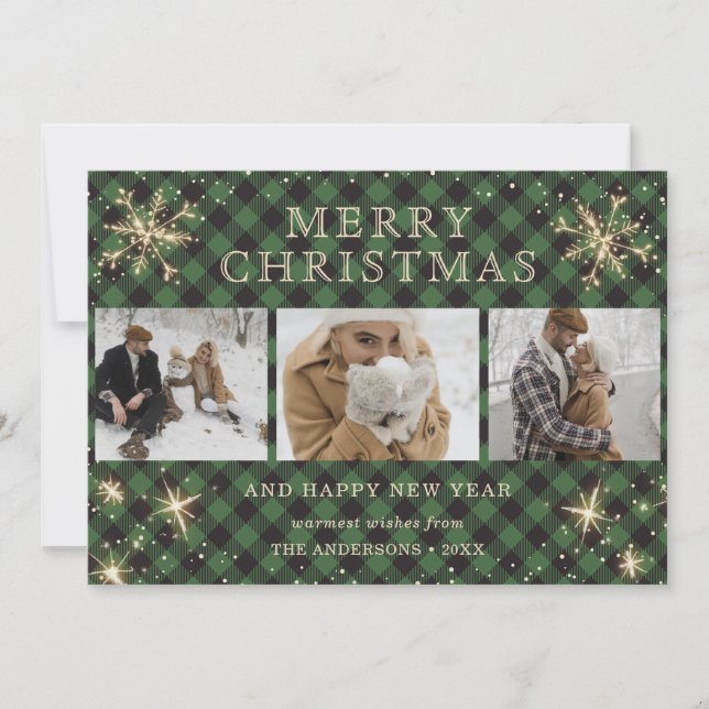 Cartes Pour Fêtes Annuelles Buffle vert personnalisé Plaid 3 photo (Devant)