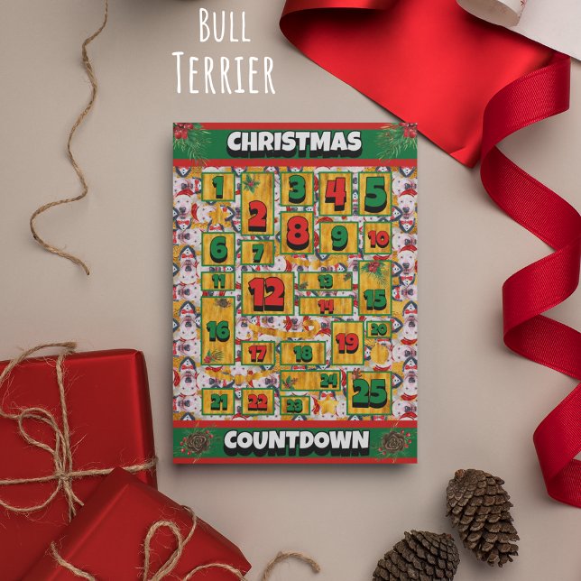 Cartes Pour Fêtes Annuelles Bull Terrier Compte à rebours Calendrier de l'Aven (Créateur téléchargé)