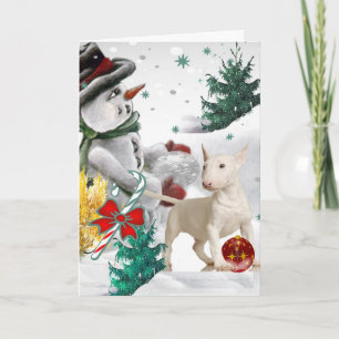 Cartes Pour Fêtes Annuelles Bull Terrier Noël avec Snowman