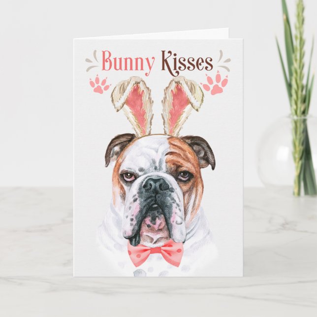 Cartes Pour Fêtes Annuelles Bulldog anglais à Bunny Ears pour Pâques (Devant)