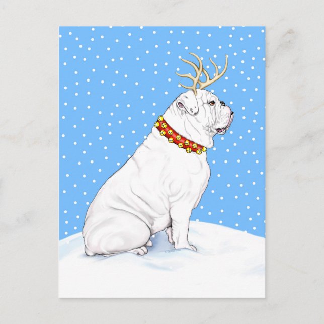 Cartes Pour Fêtes Annuelles Bulldog Christmas Reindeer White (Devant)