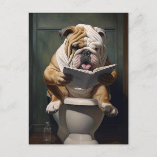 Cartes Pour Fêtes Annuelles Bulldog littéraire Amusant Humour de salle de ba