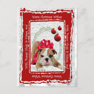 Cartes Pour Fêtes Annuelles Bulldog Puppy Hugs & Kisses et voeux de Noël