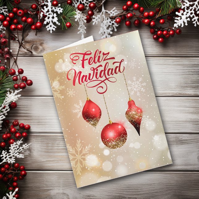 Cartes Pour Fêtes Annuelles Bulles de Parties scintillant rouge Feliz Navidad  (Créateur téléchargé)