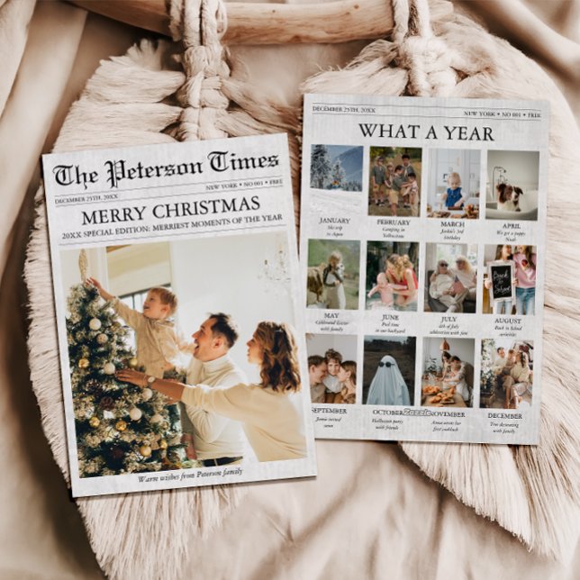 Cartes Pour Fêtes Annuelles Bulletin de Noël du journal Année en revue (Newspaper Christmas Card, What a Year, Year in Review, Family Newsletter, Photo Collage)