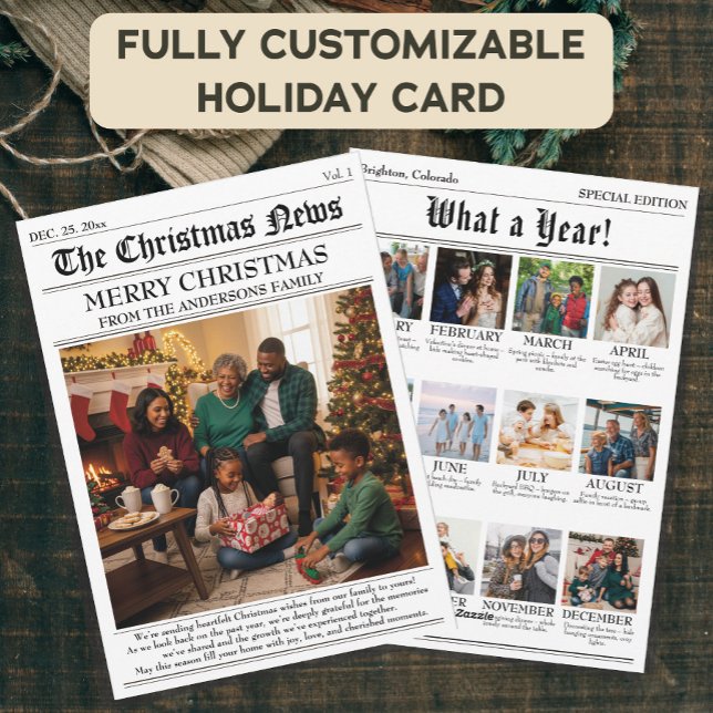 Cartes Pour Fêtes Annuelles Bulletin de Noël familial personnalisé Photo Colla (Créateur téléchargé)