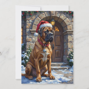 Cartes Pour Fêtes Annuelles Bullmastiff Chien Gardien du Manoir de Noël Art