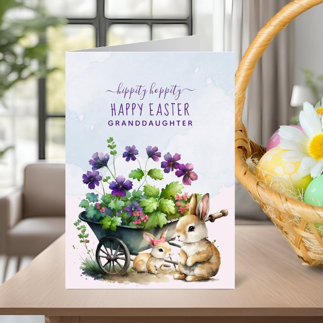 Cartes Pour Fêtes Annuelles Bunnies Cute Personnalisé Grandgirl Pâques (Personalized Cute Bunnies Granddaughter Easter Holiday Card)