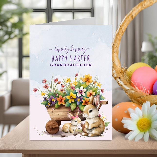 Cartes Pour Fêtes Annuelles Bunnies Cute Petite-fille Personnalisée Pâques (Cute Bunnies Custom Granddaughter Easter Holiday Card)