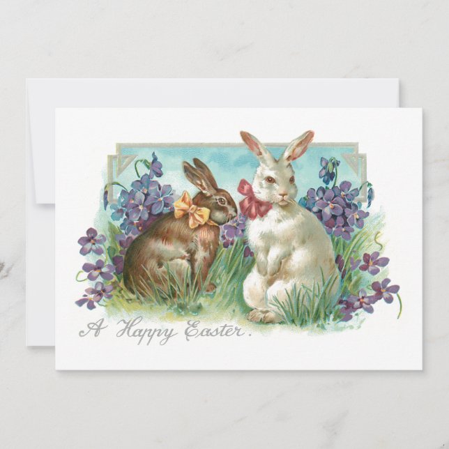 Cartes Pour Fêtes Annuelles Bunnies de Pâques Vintages avec des vaches (Devant)