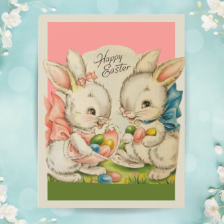 Cartes Pour Fêtes Annuelles Bunnies Retro vintage avec Oeufs Pâques