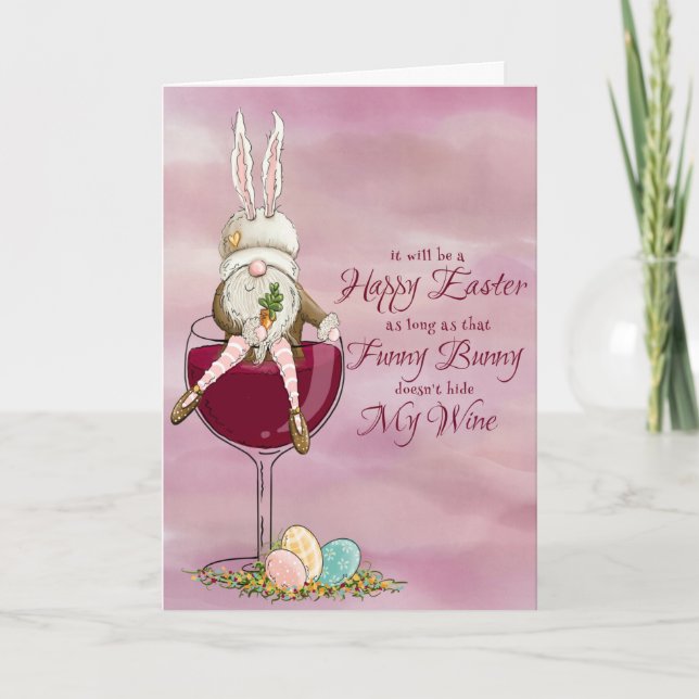 Cartes Pour Fêtes Annuelles Bunny assis sur un verre de vin Salutation (Devant)