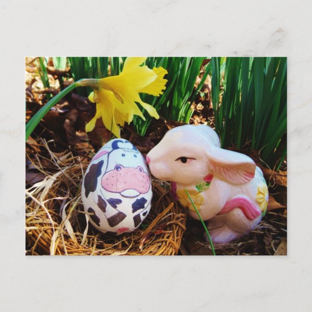 Cartes Pour Fêtes Annuelles Bunny de Pâques embrasser Oeuf de vache (Devant)