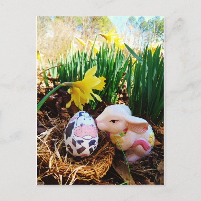 Cartes Pour Fêtes Annuelles Bunny de Pâques embrasser Oeuf de vache (Devant)