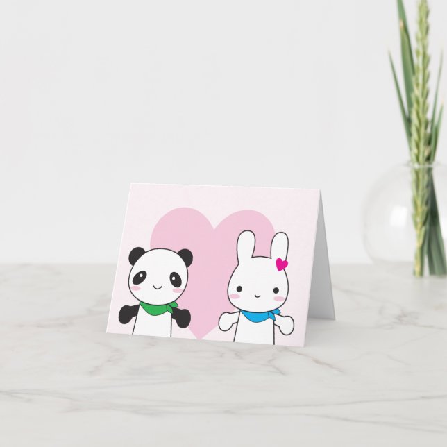 Cartes Pour Fêtes Annuelles Bunny et Panda Kawaii Valentine (Devant)