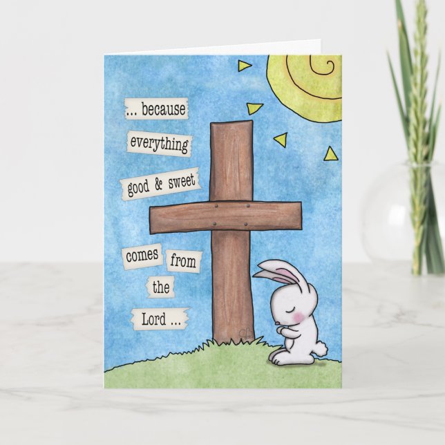 Cartes Pour Fêtes Annuelles Bunny prie à la croix (Devant)