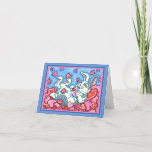 CARTES POUR FÊTES ANNUELLES BUNNY RABBIT & COEURS COLORÉS ÉLEVANT VALENTINES