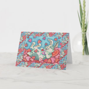 CARTES POUR FÊTES ANNUELLES BUNNY RABBIT & COEURS COLORÉS ÉLEVANT VALENTINES