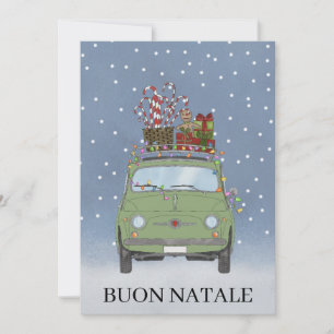 Cartes Pour Fêtes Annuelles Buon Natale Italien Noël Green Fiat 500