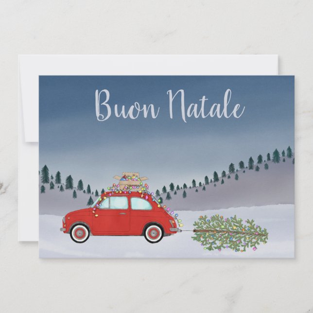 Cartes Pour Fêtes Annuelles Buon Natale Italien Noël Rouge Fiat 500 (Devant)