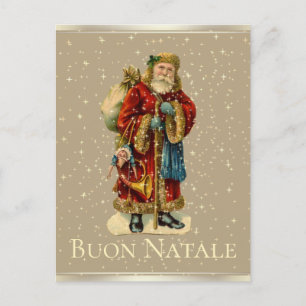Cartes Pour Fêtes Annuelles Buon Natale Italien Vintage Père Noël Gold Stars