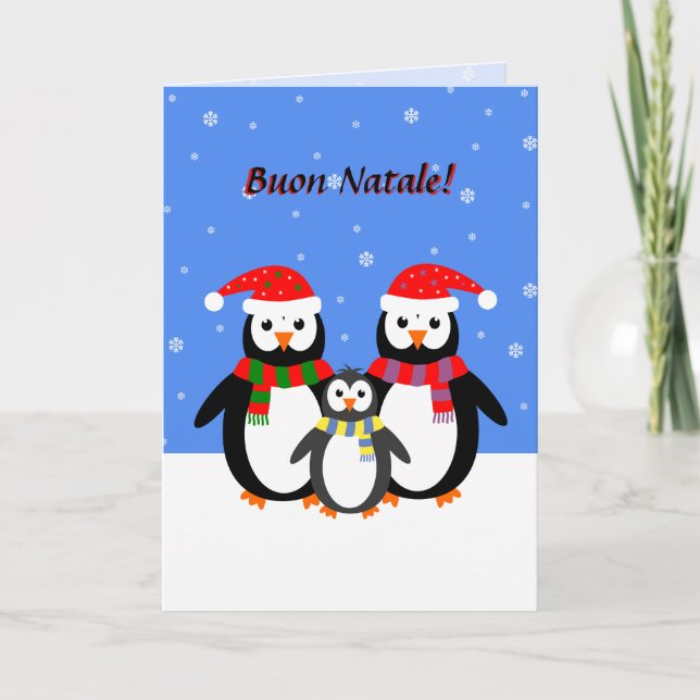 Cartes Pour Fêtes Annuelles Buon natale noël mignon pingouins italien (Devant)