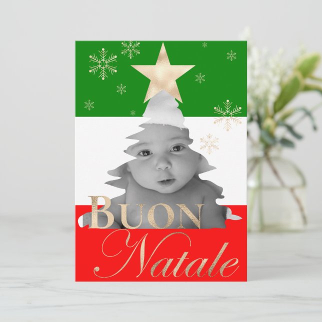 Cartes Pour Fêtes Annuelles Buon Natale Photo personnalisée Arbre de Noël ital (Debout devant)