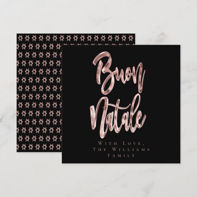 Cartes Pour Fêtes Annuelles Buon Natale Rose Gold Script Noël italien (Devant / Derrière)