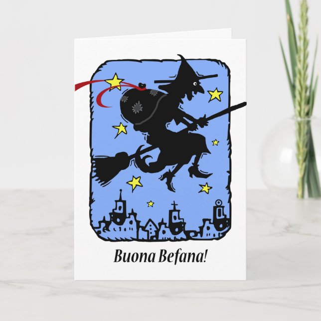Cartes Pour Fêtes Annuelles Buona Befana, sorcière d'épiphanie de Noël avec (Devant)
