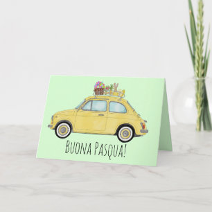 Cartes Pour Fêtes Annuelles Buona Pasqua Italie Pâques Retro Fiat 500