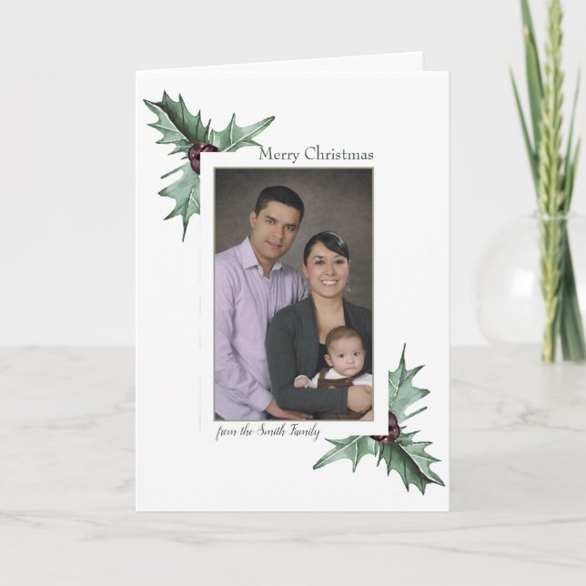Cartes Pour Fêtes Annuelles Burgundy Berry & Holly Photo de Noël (Devant)