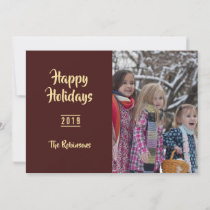 Cartes Pour Fêtes Annuelles Burgundy et Gold Noël Greys photo de famille