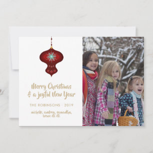 Cartes Pour Fêtes Annuelles Burgundy et Kraft Retro Photo de famille de Noël