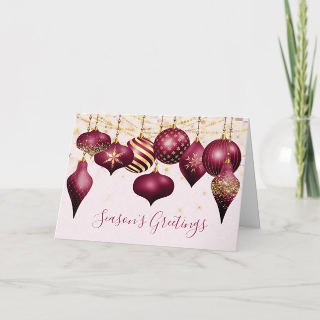Cartes Pour Fêtes Annuelles Burgundy Gold Ornaming Business Holiday Card (Devant)