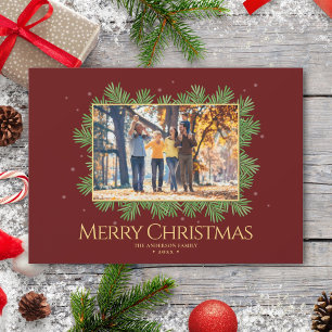 Cartes Pour Fêtes Annuelles Burgundy Red Christmas Botanical Family Photo