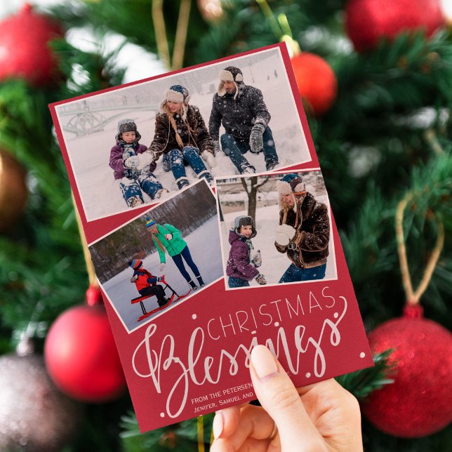 Cartes Pour Fêtes Annuelles Burgundy rouge neiger bénédictions de Noël 3 photo (Créateur téléchargé)