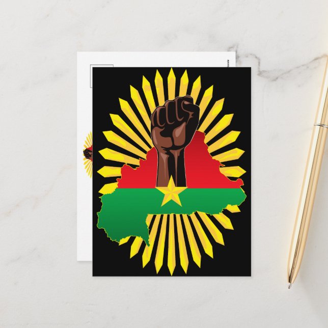 Cartes Pour Fêtes Annuelles Burkina Faso Carte, drapeau et première révolution (Devant/Arrière en situation)