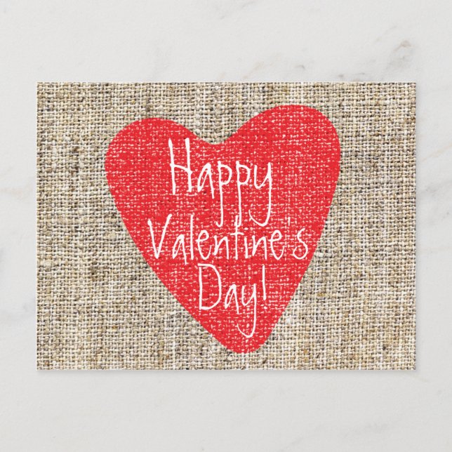 Cartes Pour Fêtes Annuelles Burlap Red Heart Valentine's Day (Devant)