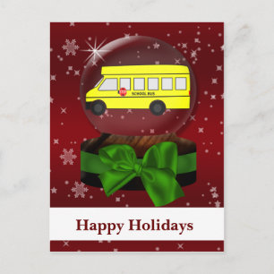 Cartes Pour Fêtes Annuelles Bus scolaire enneigée globe Fêtes d'entreprise Sal