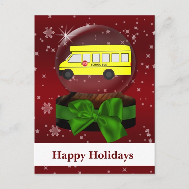 Cartes Pour Fêtes Annuelles Bus scolaire enneigée globe Fêtes d'entreprise Sal (Devant)