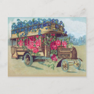 Cartes Pour Fêtes Annuelles Bus victorien vintage rempli de fleurs de Pâques