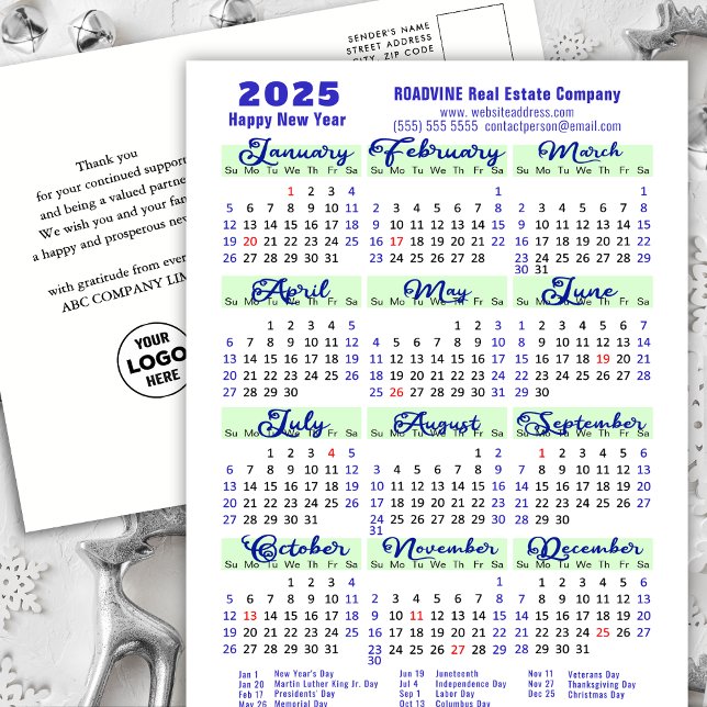 Cartes Pour Fêtes Annuelles Business 20245 Calendrier Moderne Bleu Script Simp (Créateur téléchargé)