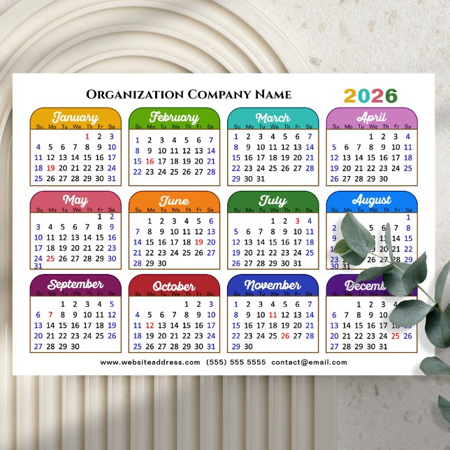 Cartes Pour Fêtes Annuelles Business 2026 Calendrier moderne Black Or coloré (Créateur téléchargé)