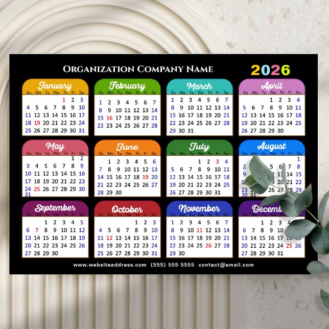 Cartes Pour Fêtes Annuelles Business 2026 Calendrier moderne Black Or coloré (Créateur téléchargé)
