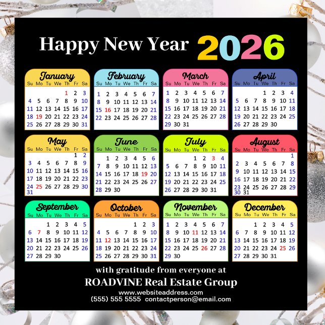 Cartes Pour Fêtes Annuelles Business 2026 Calendrier moderne Black Or coloré (Créateur téléchargé)