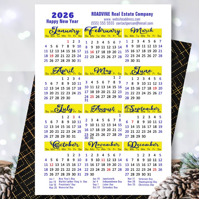 Cartes Pour Fêtes Annuelles Business 2026 Calendrier Moderne Bleu Script Simpl (Créateur téléchargé)