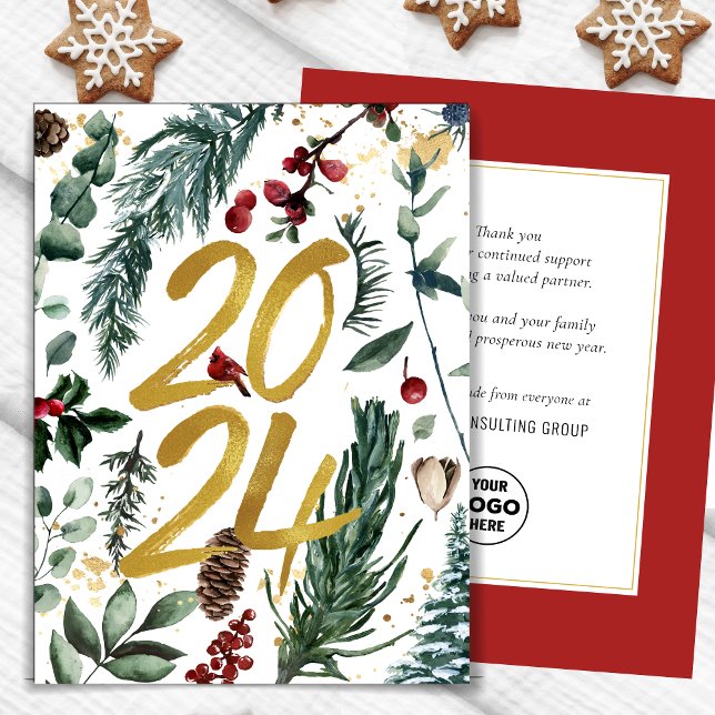 Cartes Pour Fêtes Annuelles Business Gold 2025 Festive Pine Bough (Créateur téléchargé)