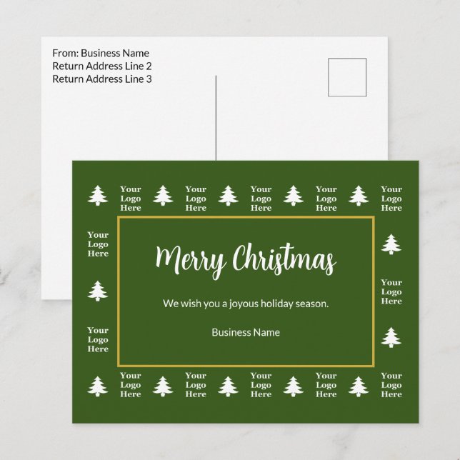 Cartes Pour Fêtes Annuelles Business Green White Arbres de Noël Votre logo (Devant / Derrière)