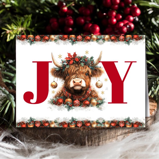 Cartes Pour Fêtes Annuelles Business Happy Holidays Festive Highland Cow Red (Créateur téléchargé)